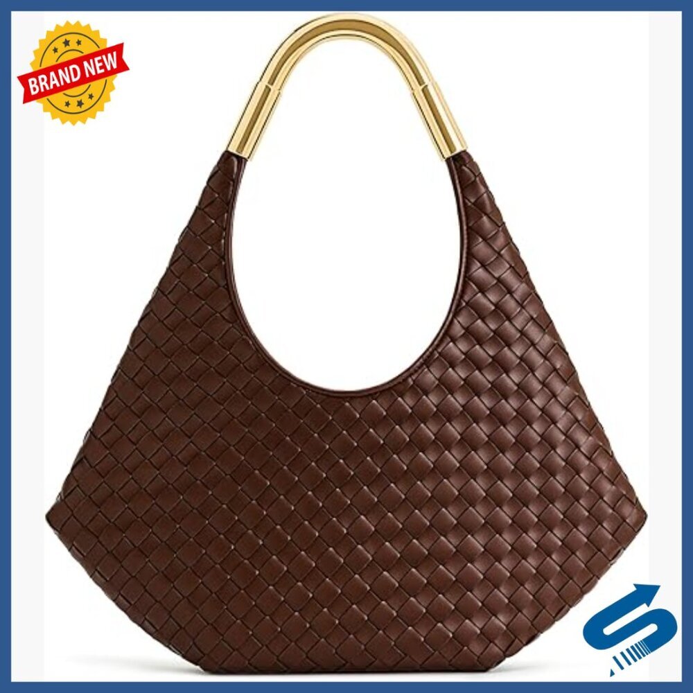 Medium Vegan Leather Hobo Bag with Metal Handle, Fits iPhone 16 Pro Max